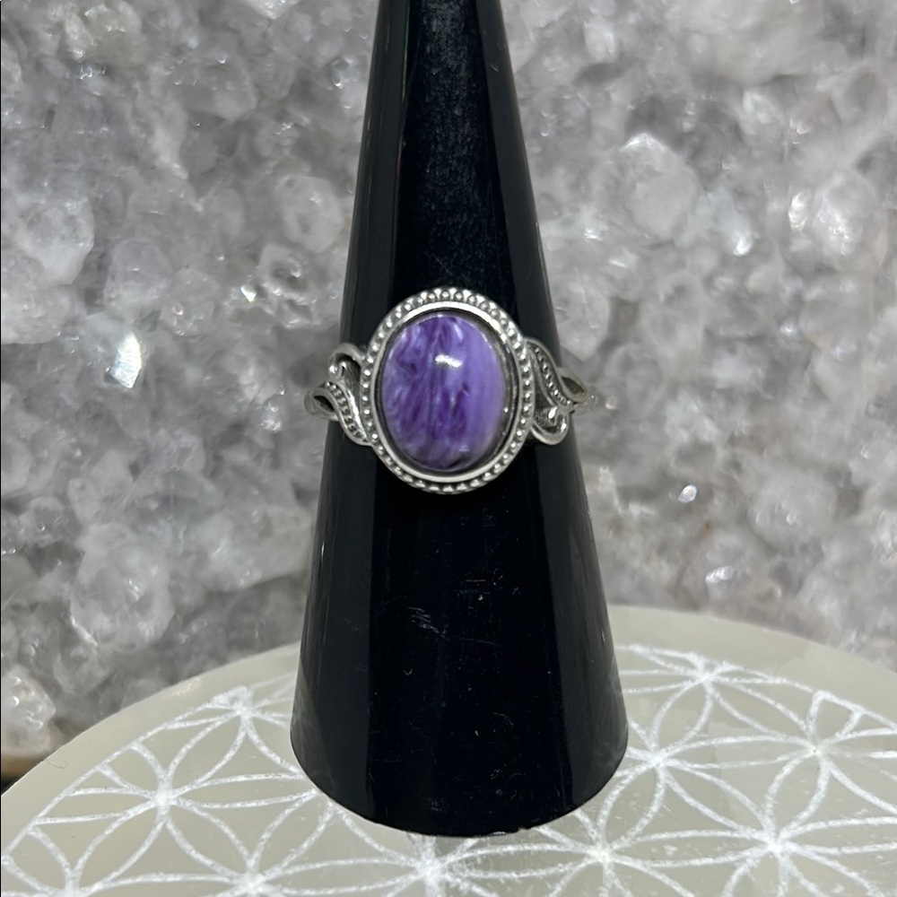 Purple Charoite Silver Plated Adjustable Ring - image 1